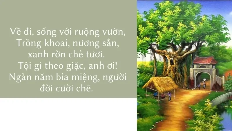 Về đi, sống với ruộng vườn, Trồng khoai, nương sắn, xanh rờn chè tươi.