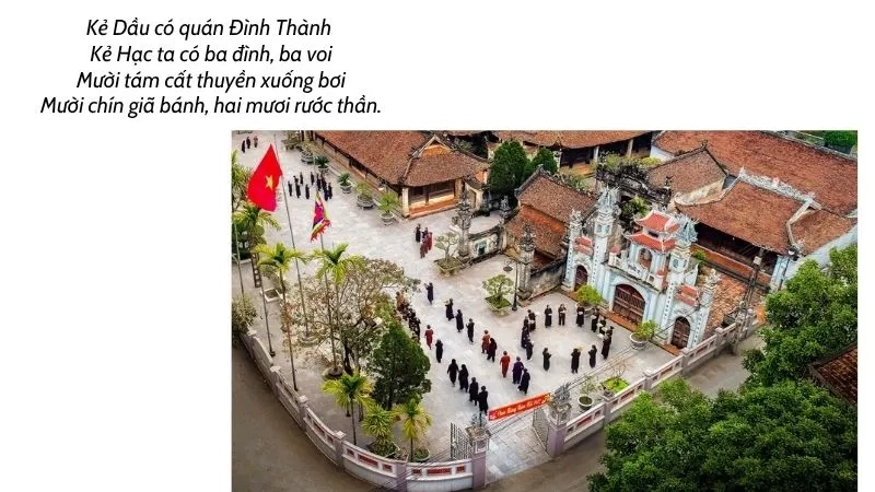 Kẻ Dầu có quán Đình Thành Kẻ Hạc ta có ba đình, ba voi