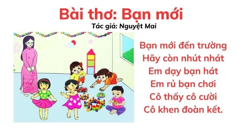 Bài thơ Bạn mới thể hiện niềm vui và sự háo hức của trẻ thơ khi kết bạn