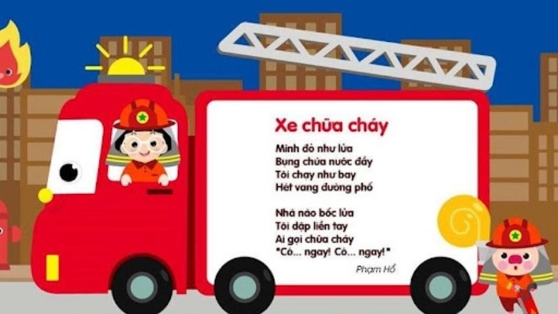 ài thơ Xe chữa cháy, tác giả Phạm Hổ đã vẽ nên hình ảnh chân thật, sống động và cảm động về chiếc xe cứu hỏa