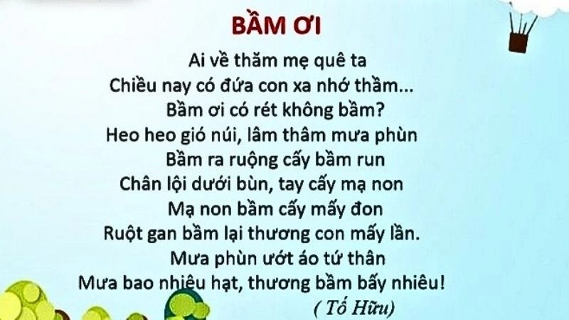 Bài thơ Bầm ơi thể hiện tình cảm mẹ con thắm thiết, sâu nặng