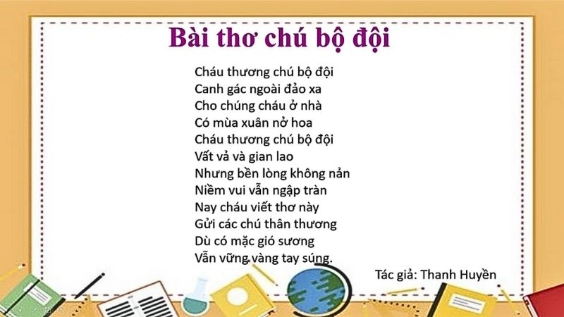 Bài thơ Chú bộ đội khắc họa hình ảnh người lính hiền hậu, dũng cảm