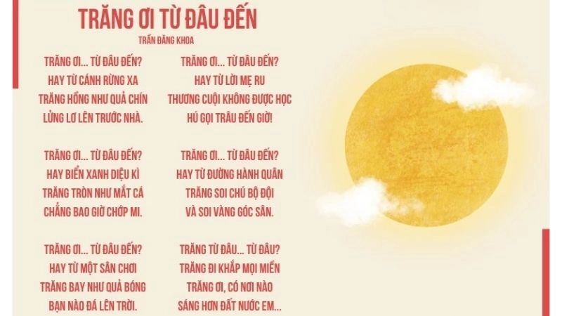 Bài thơ Trăng ơi từ đâu đến là một bản hòa ca nhẹ nhàng về thiên nhiên