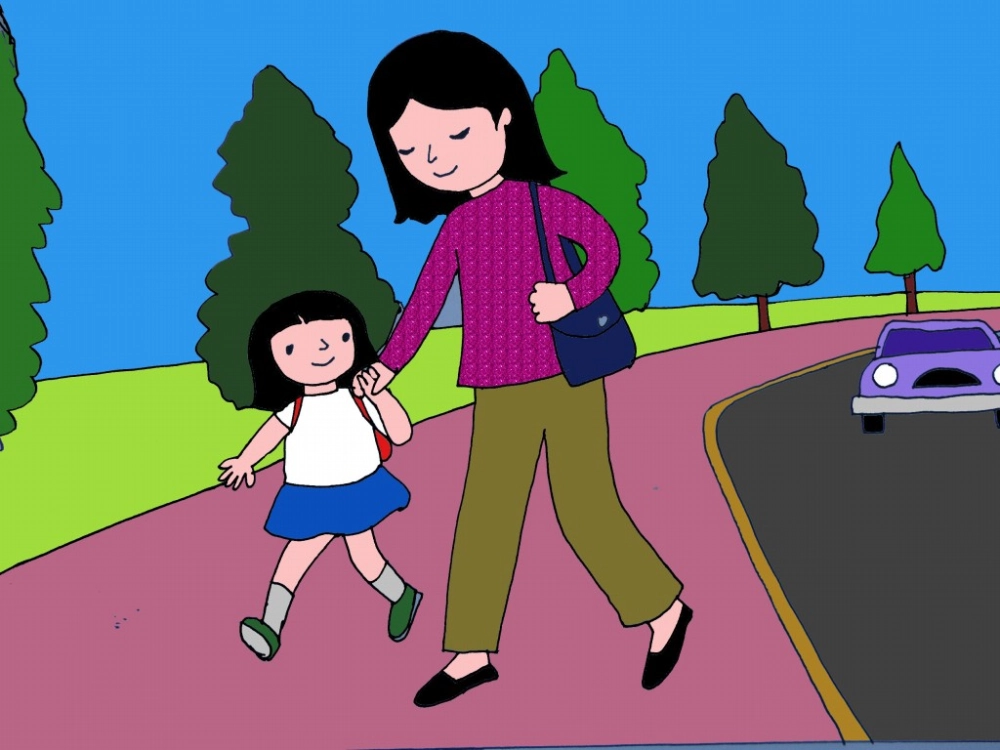 Học cách an toàn từ Mẹ dẫn bé qua đường