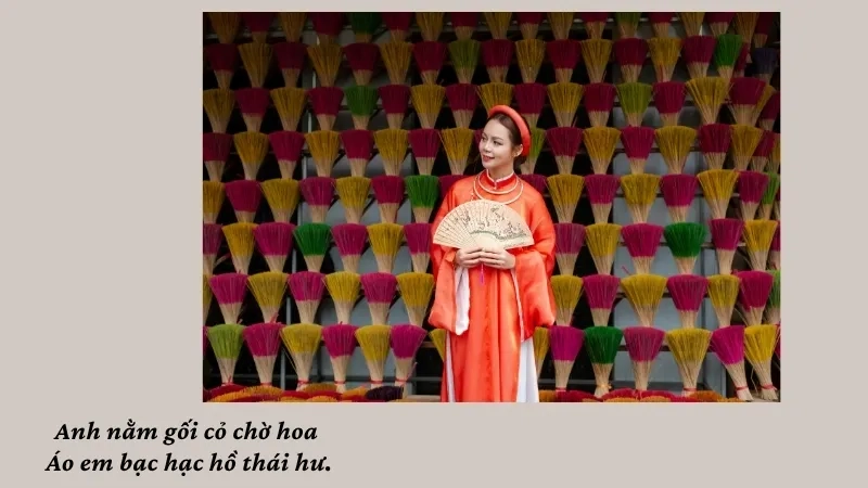Anh nằm gối cỏ chờ hoa Áo em bạc hạc hồ thái hư