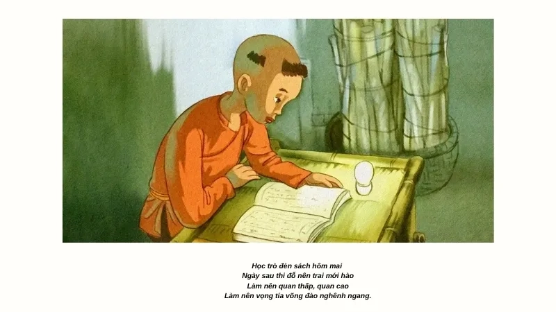 Học trò đèn sách hôm mai Ngày sau thi đỗ nên trai mới hào