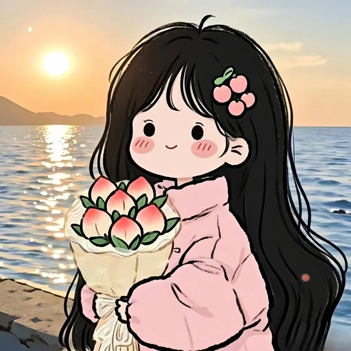 Thưởng thức ảnh cô gái cầm hoa anime, phong cách kawaii