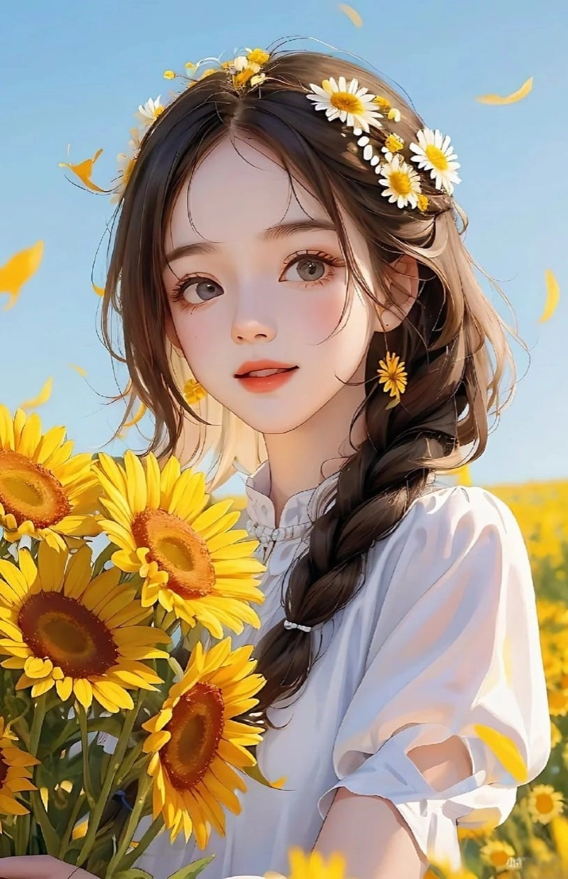 Tải avatar cô gái cầm hoa, phong cách ngọt ngào và lãng mạn