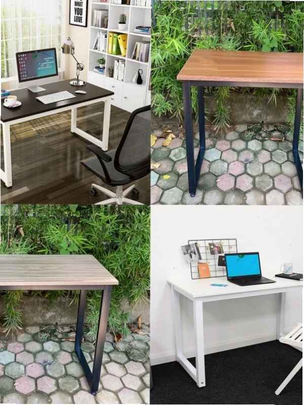 Bàn học chân sắt chữ U với ngăn kéo và giá sách
