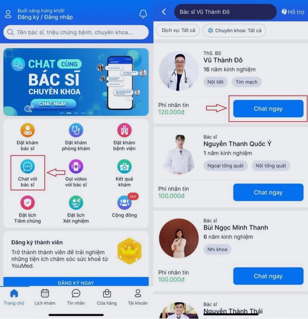 Chat với bác sĩ trên ứng dụng YouMed