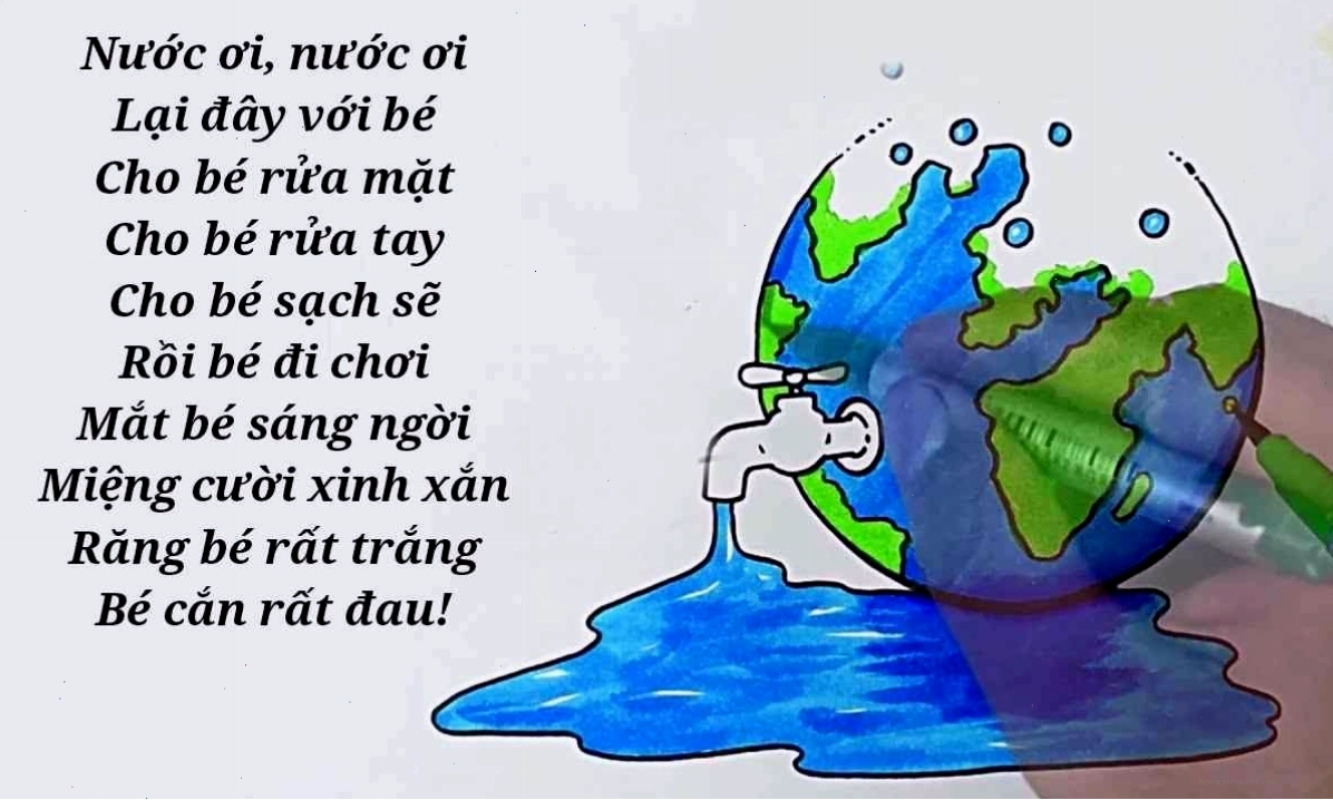 Hình ảnh minh họa bài thơ Nước ơi với các bé đang vui đùa cùng nước