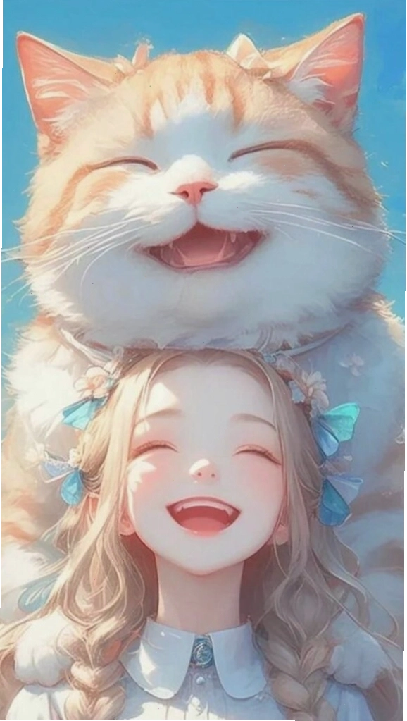 Hình nền cô gái đội mèo cam cười tươi, trông rất tinh nghịch