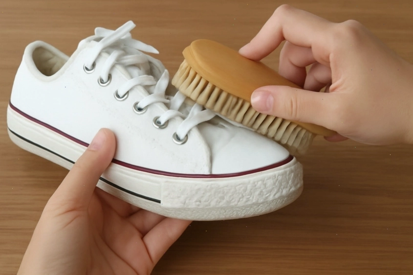 Làm sạch sơ bộ bề mặt giày trước khi giặt
