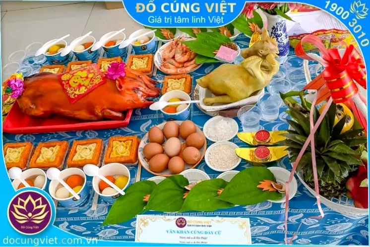 Mâm cúng đầy cữ cho bé gái gồm nhiều lễ vật ý nghĩa