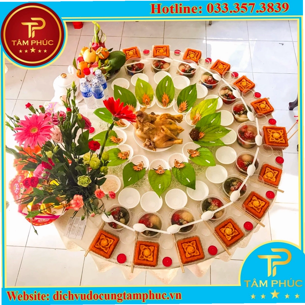Mâm cúng thôi nôi bé gái được bày trí trang trọng và đầy đủ