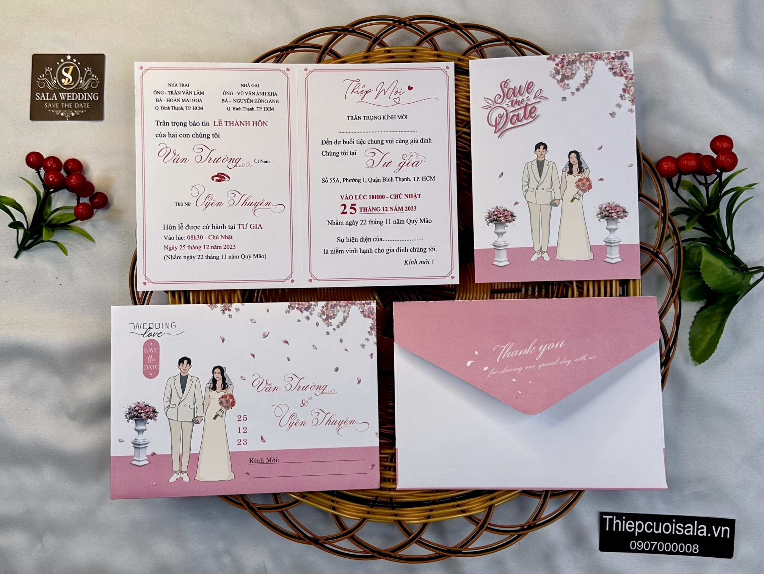 Mẫu thiệp cưới nhà gái với phông chữ rõ ràng