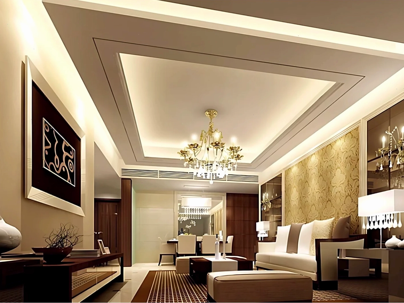 Mẫu trần thạch cao giật cấp hiện đại với hệ thống ánh sáng tạo điểm nhấn
