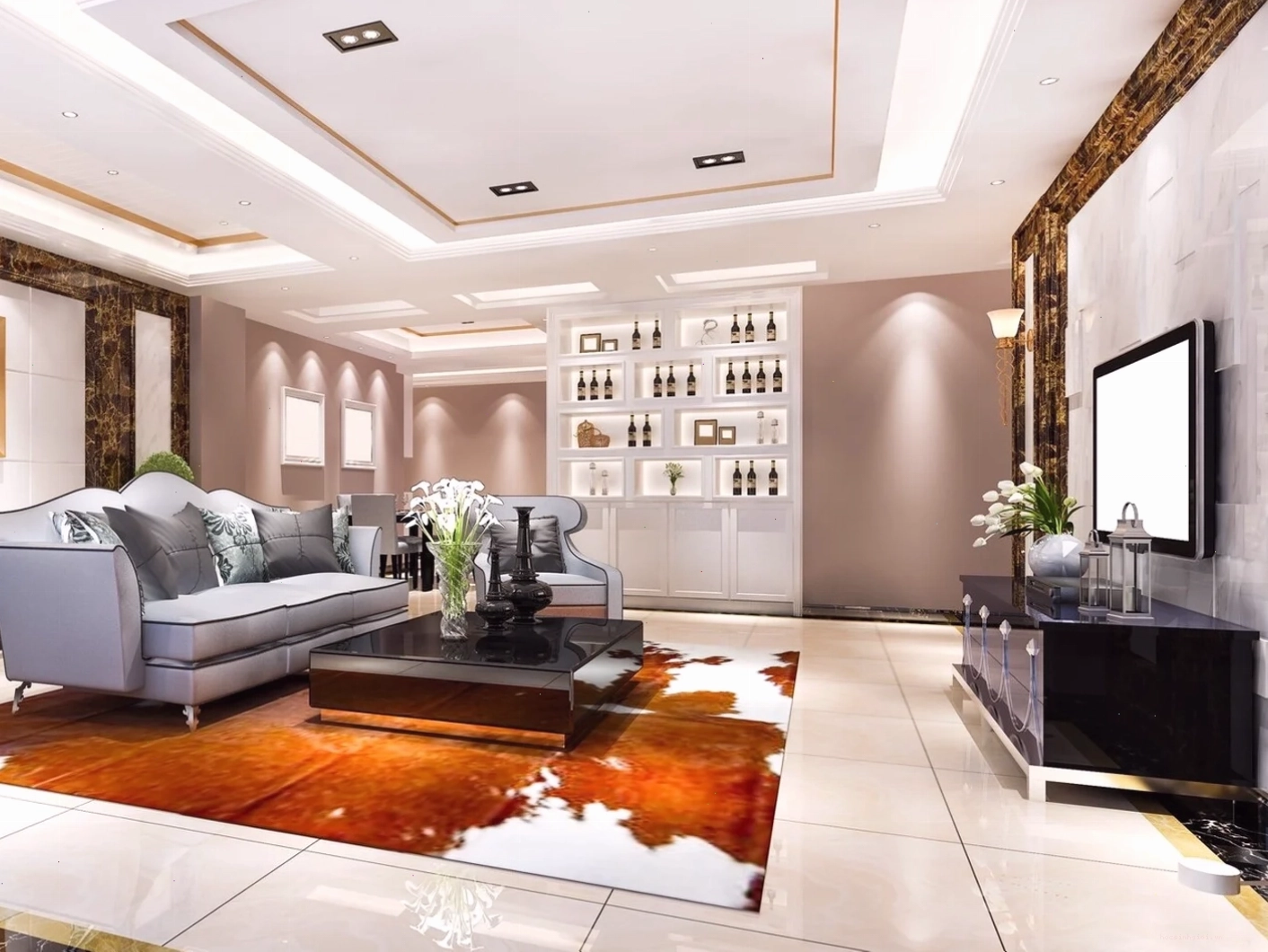 Mẫu trần thạch cao giật cấp hình tròn độc đáo cho phòng khách