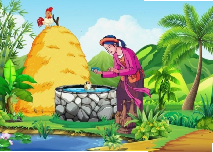 Nhân vật Tấm trong truyện Tấm Cám với khung cảnh quen thuộc