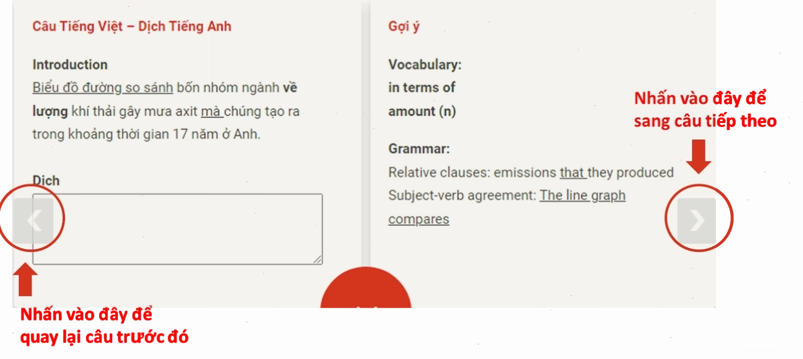 Popup writing translation instruction