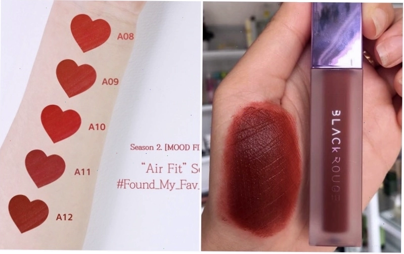 So sánh màu son Black Rouge A12 với các mã màu khác trong bộ sưu tập Air Fit Velvet Tint Ver 2
