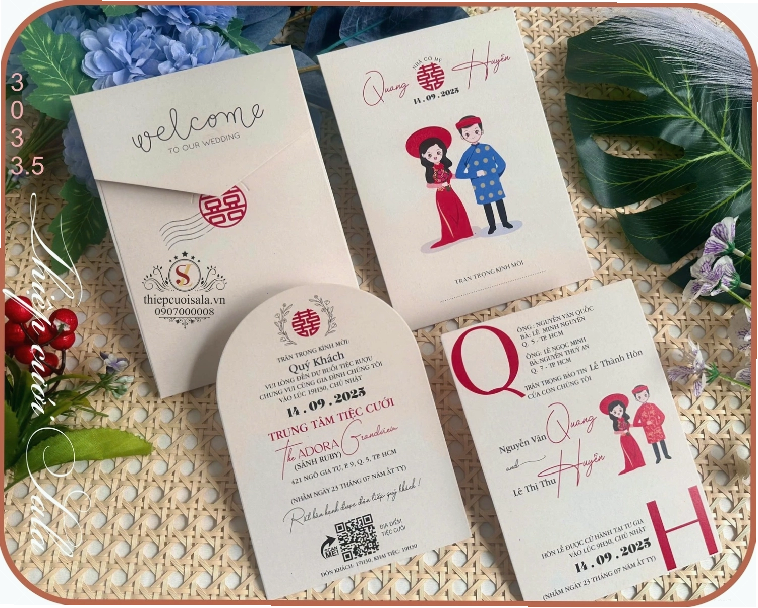 THIỆP CƯỚI MÀU KEM CHIBI 303