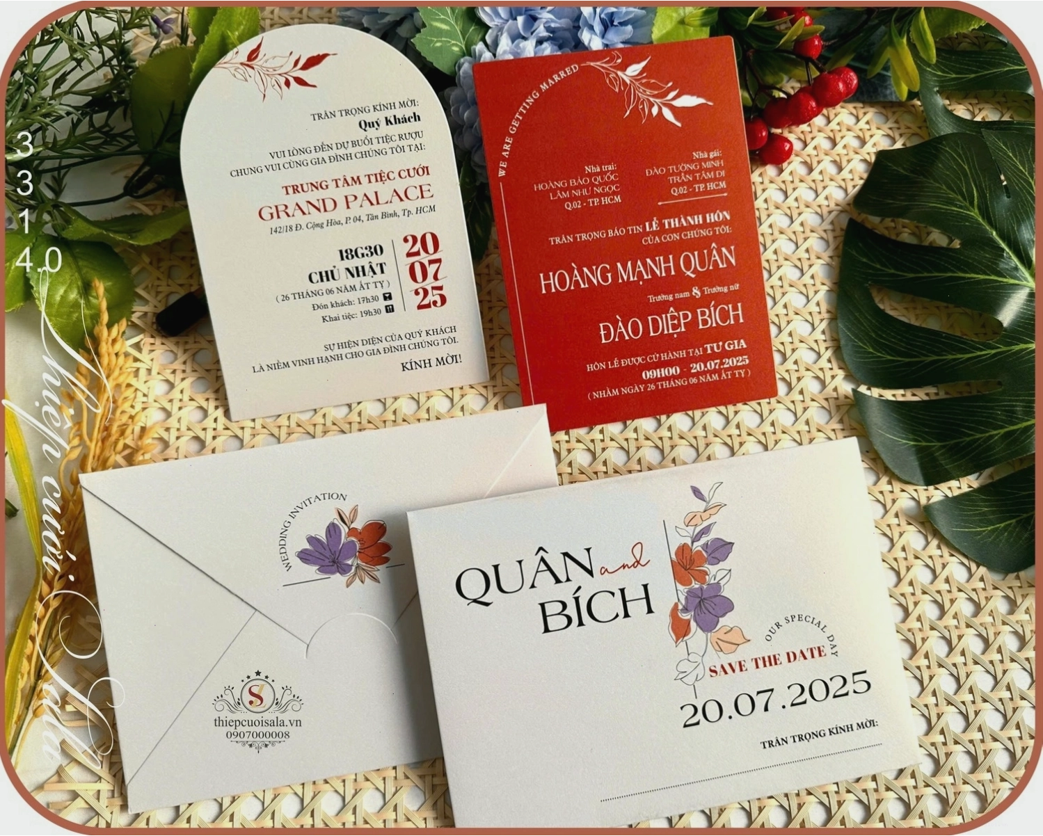 THIỆP CƯỚI MÀU KEM HOA VĂN NHŨ THƠM 331
