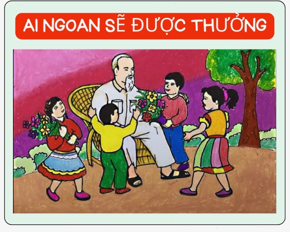 Tranh vẽ minh họa câu chuyện Ai ngoan sẽ được thưởng