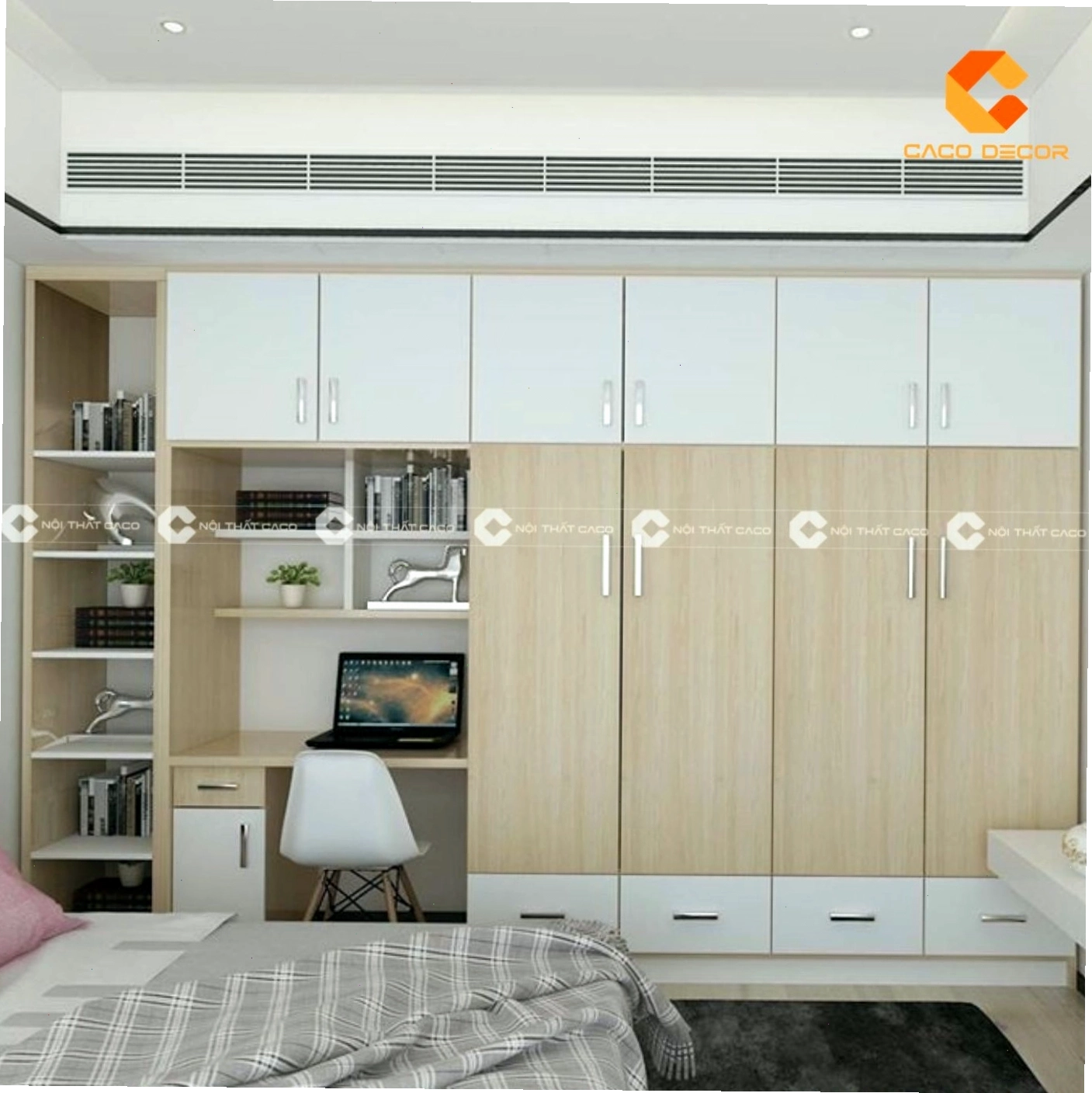 Tủ quần áo cho bé gái màu hồng thiết kế cánh mở hiện đại