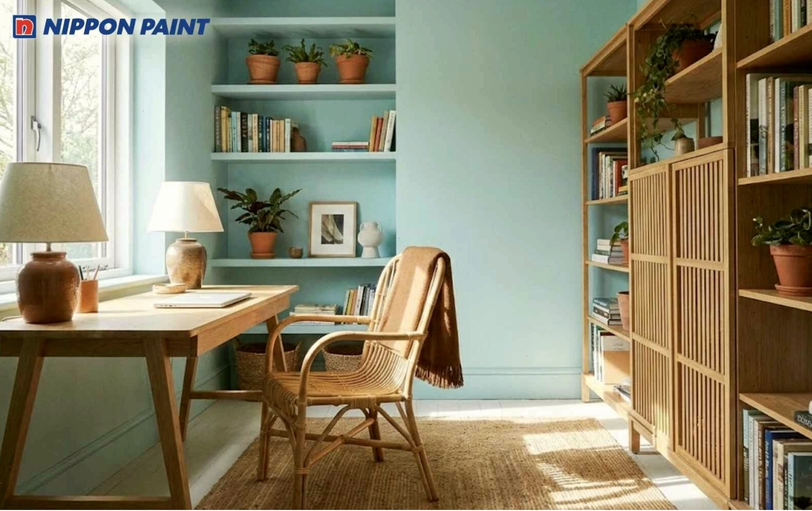Xanh ngọc nhạt tạo không gian học tập nhẹ mắt, hỗ trợ tập trung lâu hơn