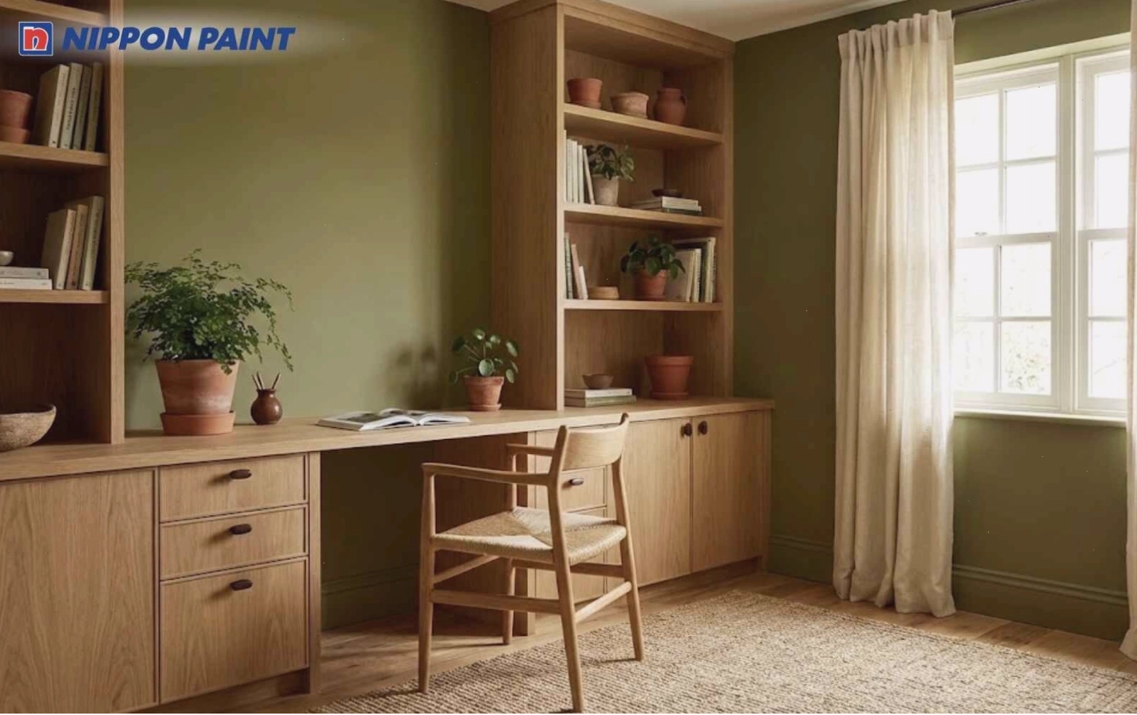 Xanh olive phối cùng gỗ sáng mang lại cảm giác cân bằng, dễ chịu cho người sinh 2011