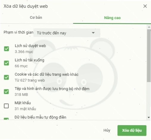 Xóa cache trên Coccoc