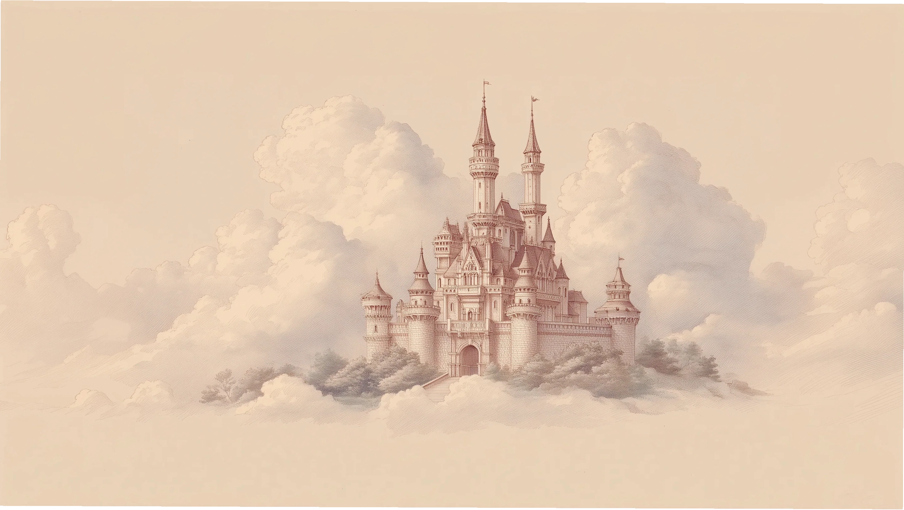 Dreamy sky scene with fantasy castle